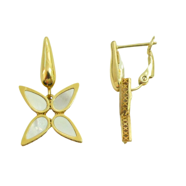 Cercei din aur galben de 14k floare cu madre perla Maia Bijou