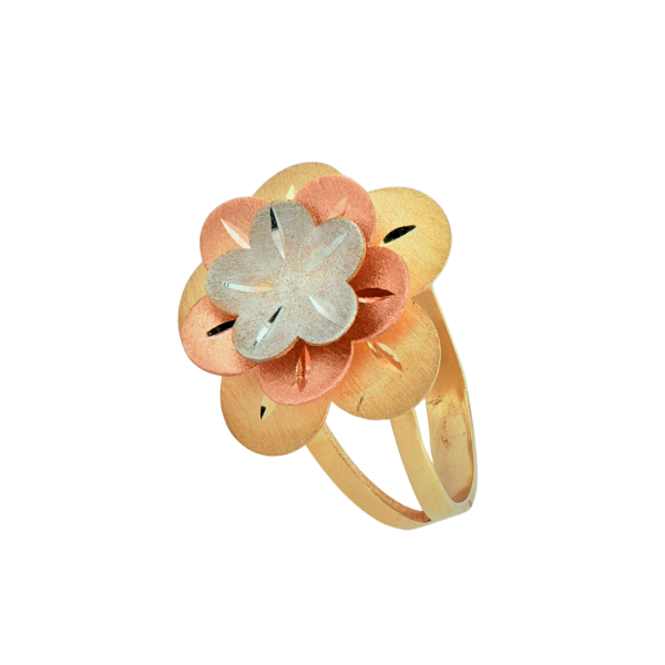 Inel din aur galben , aur alb si aur roz de 14k floare Maia Bijou