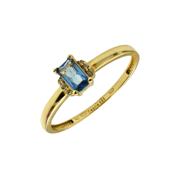 Inel din aur galben de 14k cu zirconie albastra Maia Bijou