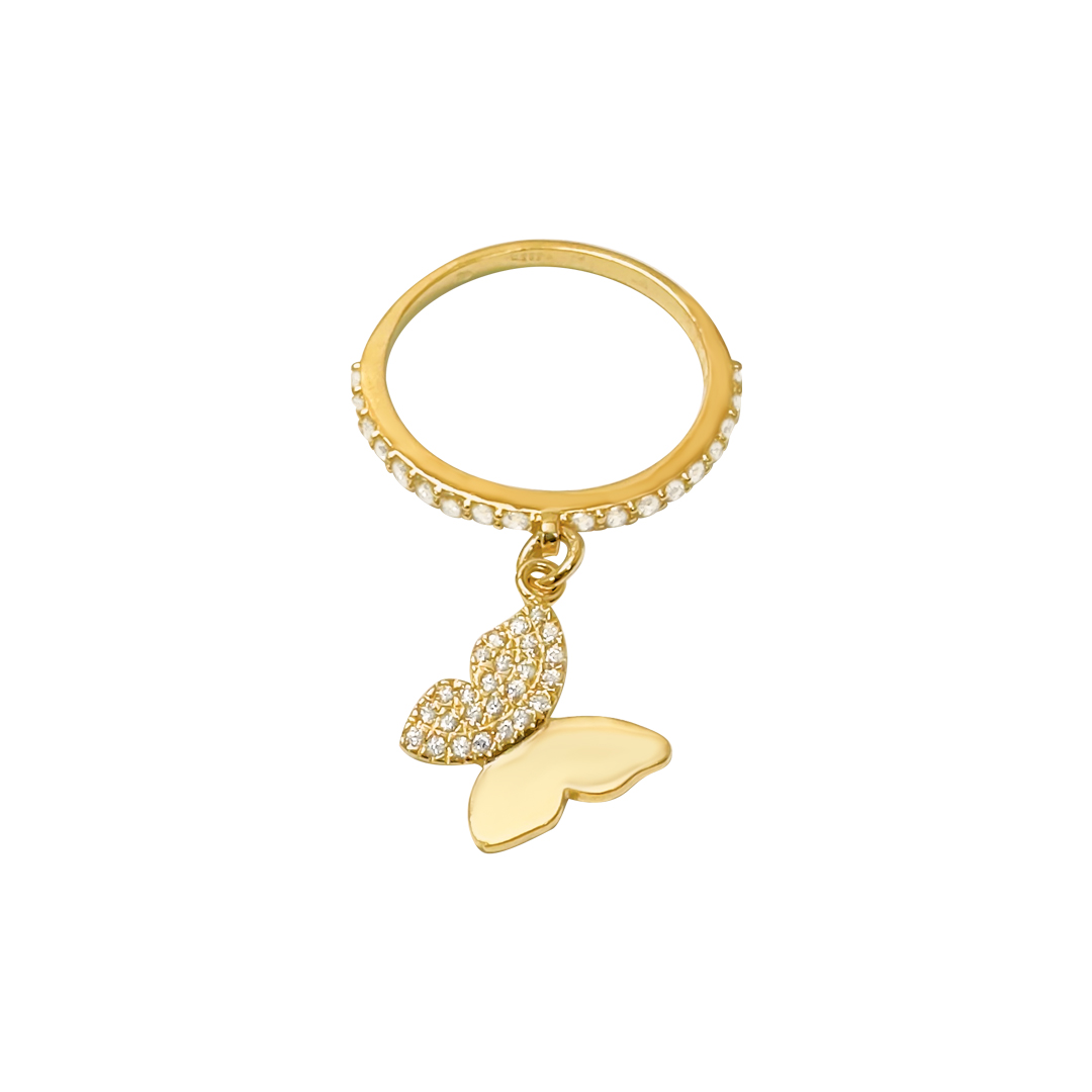 Inel din aur galben de 14k fluture zirconii Maia Bijou