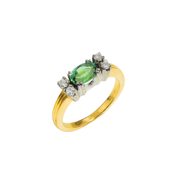 Inel din aur galben de 18k cu diamante 4/0.14 ct si turmalina verde Maia Bijou