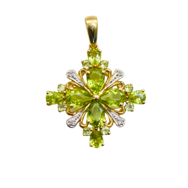 Pandantiv din aur galben de 9k cu diamante 4/0.02 ct si peridote naturale 16/2 ct Maia Bijou