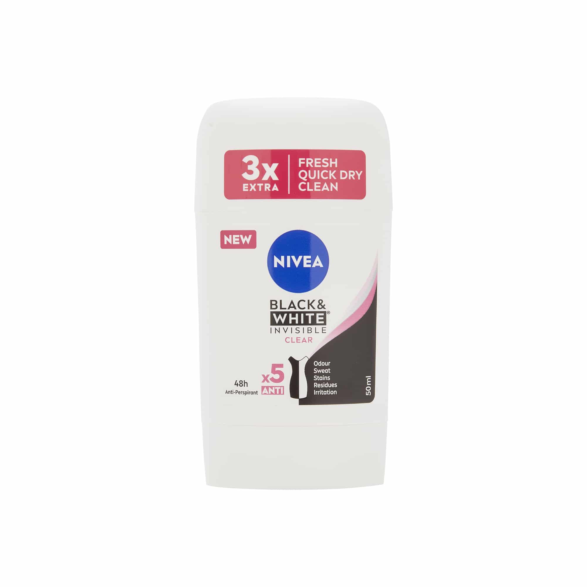 Antiperspirant Deodorant Stick pentru femei Nivea Black & White Invisible Clear, 48h, 40ml