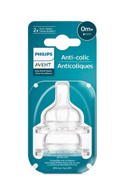 Tetina anti-colici debit pentru nou nascut, 0luni+, SCY761/02, 2 bucati, Philips Avent