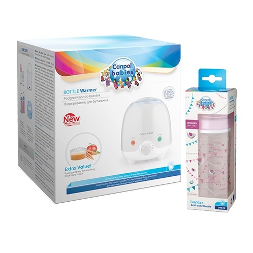 Incalzitor electric + biberon anti-colici Canpol babies, Easy Start , roz, 240 ml