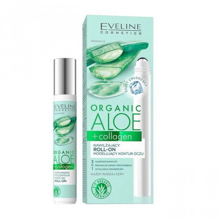 Gel roll on hidratant pentru conturul ochilor cu Aloe si Colagen, Eveline Cosmetics, 15ml