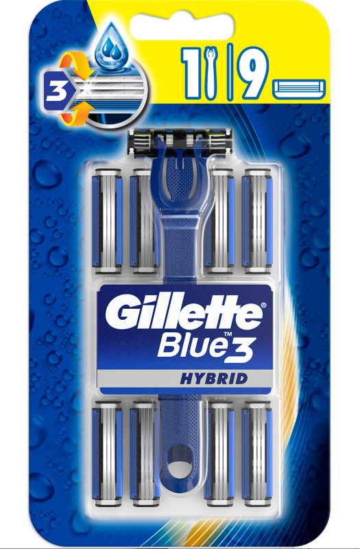 Aparat de ras cu 4 lame GILLETTE BLUE3 Hybrid, 9 rezerve