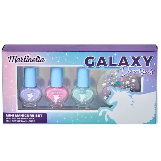Set de 3 lacuri de unghii pentru copii si stickere Galaxy Dream Pegaso MARTINELIA 