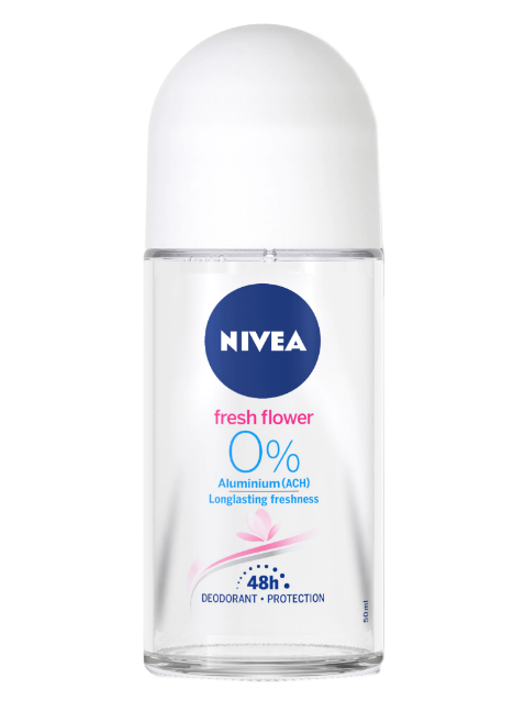 Antiperspirant Deodorant Roll-on pentru femei Nivea Fresh Flower, 0% Aluminiu, 48h, 50ml