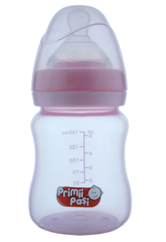Biberon BPA cu gat larg Primii Pasi, roz, 150ml 