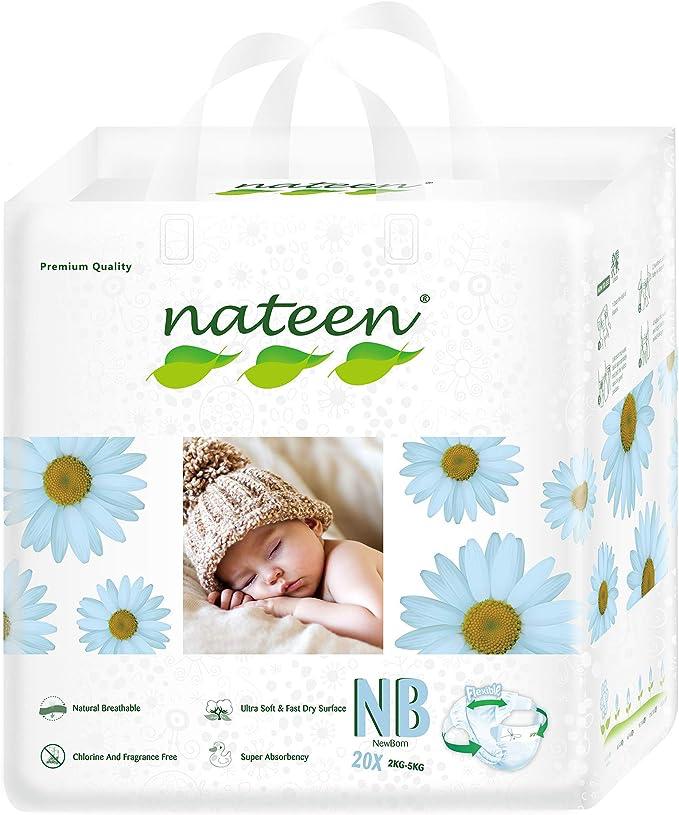 Scutece Biodegradabile și Hipoalergenice Nateen Premium Line NB, Mărimea 1 (2-5kg), 20buc