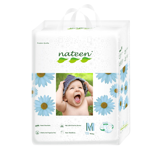 Scutece Biodegradabile și Hipoalergenice Nateen Premium Line M, Mărimea 3 (4-9kg), 72buc