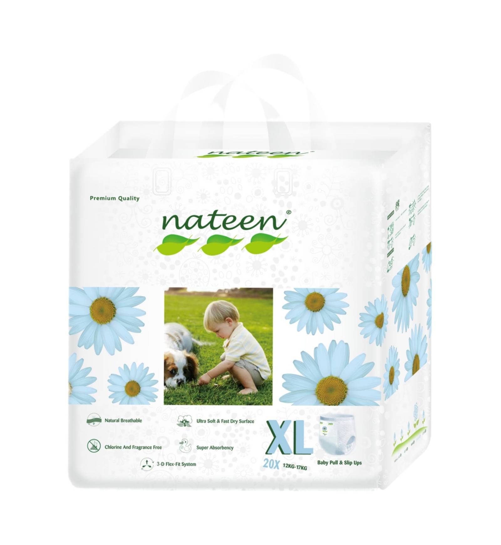 Scutece chiloțel Nateen Premium Pants XL, Marimea 5 (12-17kg), Biodegradabile și Ecologice, 20buc