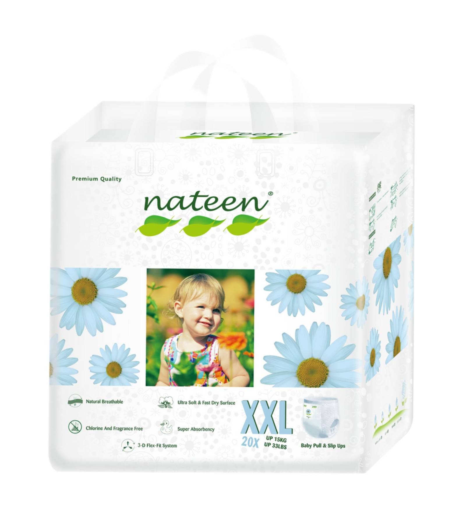 Scutece chiloțel Nateen Premium Pants XXL, Marimea 6 (15-25kg), Biodegradabile și Ecologice, 20buc