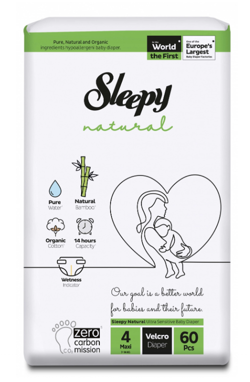 Scutece Sleepy Natural Sensitive Maxi Nr.4, 60buc, 7-14kg