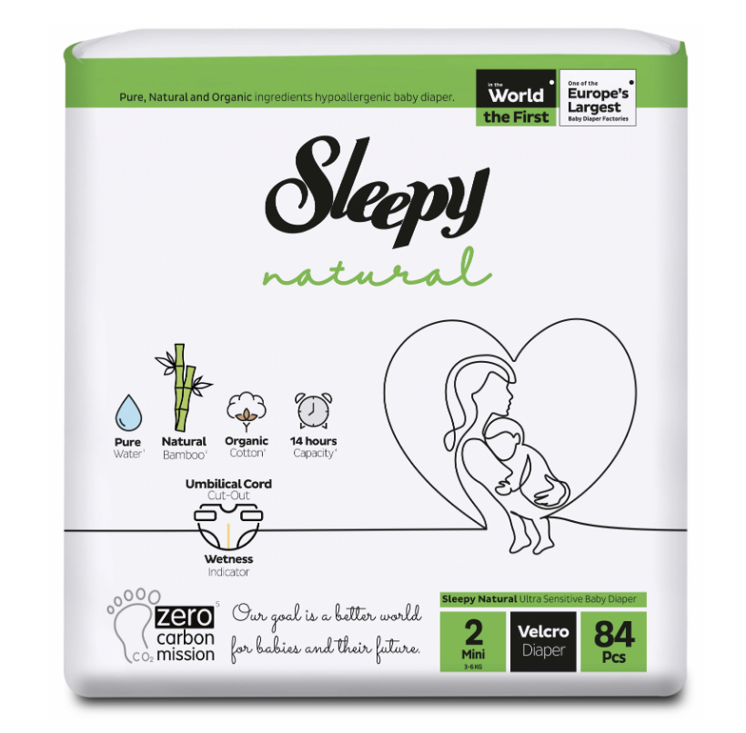 Scutece Sleepy Natural Sensitive Mini Nr.2, 84buc, 3-6kg
