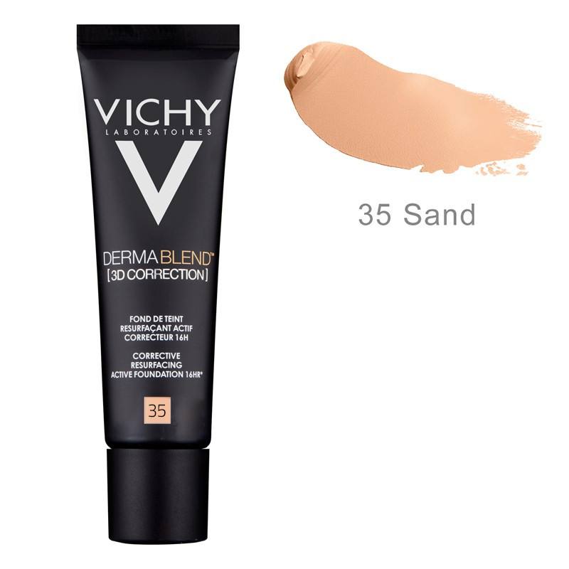 Fond de ten corector ten gras cu tendinta acneica Dermablend 3D 35 Sand, 30ml, Vichy