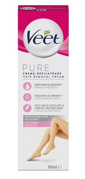 Crema depilatoare pentru piele normala VEET Pure, 100g