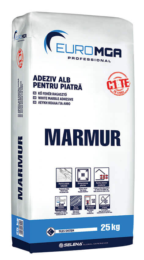 Adhesives ceramic tiles - White MARBLE Adhesive for Marble and Stone EuroMGA 25kg, maxbau.ro