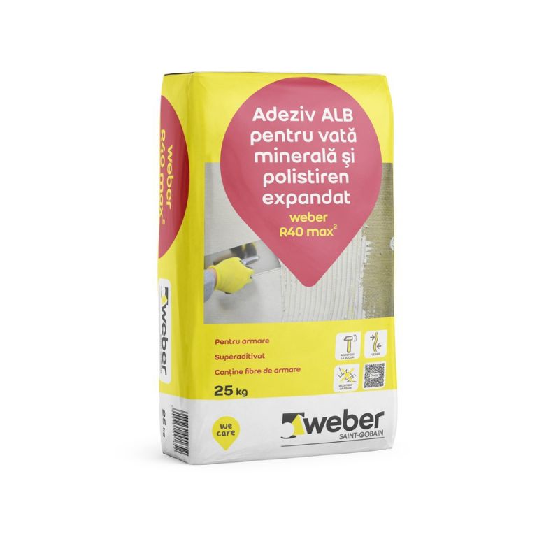 Adezivi termosistem - Adeziv alb pentru vata minerala si polistiren expandat Weber R40 Max2 25kg, maxbau.ro