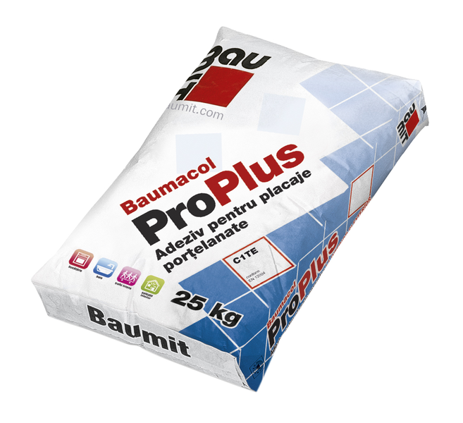 Adezivi placari ceramice - Adeziv pentru placi portelanate Baumit Baumacol ProPlus 25kg, https:maxbau.ro
