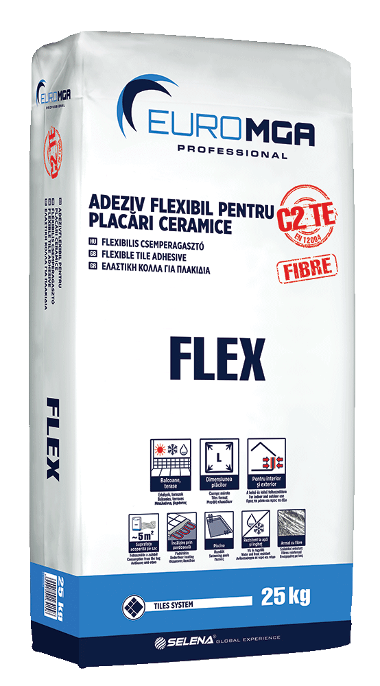 Adhesives ceramic tiles - FLEX EuroMGA 25kg fiber elastic adhesive, maxbau.ro