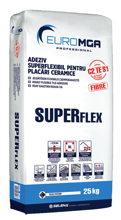 Adhesives ceramic tiles - Super flexible SUPERFLEX adhesive for EuroMGA ceramic cladding 25kg, maxbau.ro