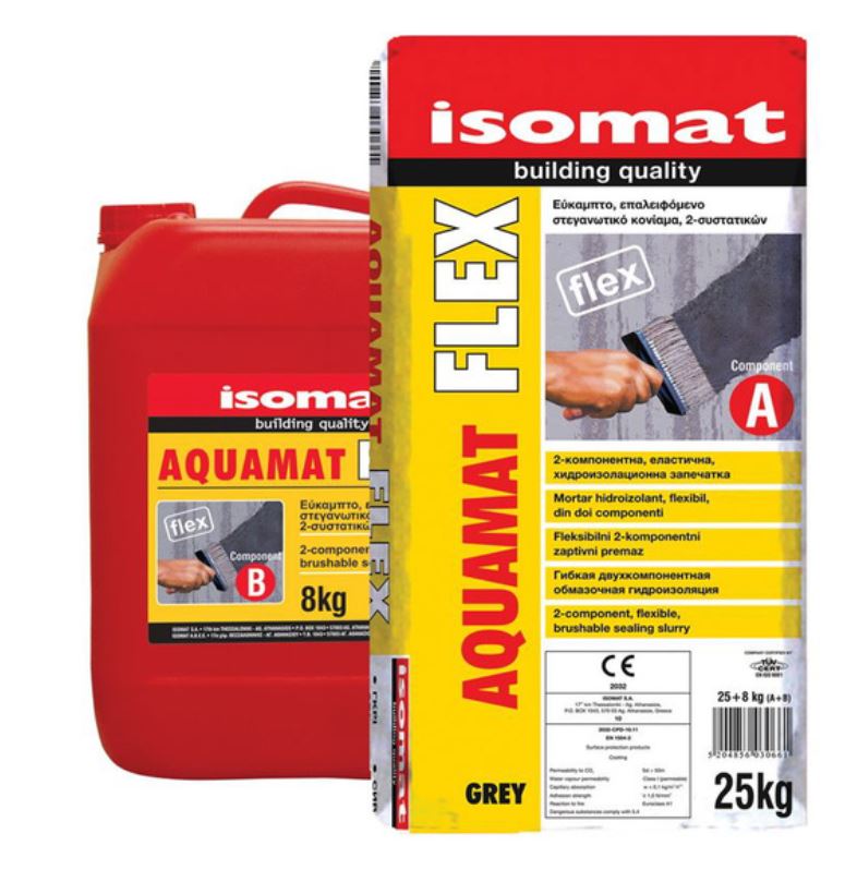 Products for waterproofing and sealing - Mortar hidroizolant Isomat Aquamat Elastic Grey 33kg, https:maxbau.ro