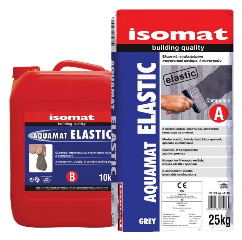 Products for waterproofing and sealing - Waterproofing Mortar Isomat Aquamat Elastic Gray 35kg, https:maxbau.ro