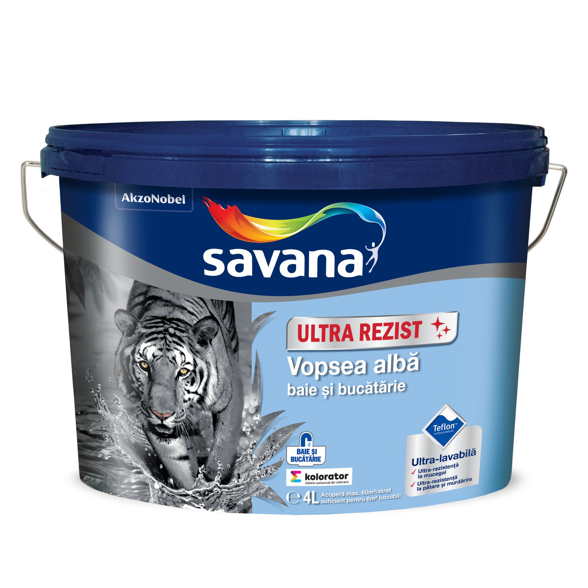 Vopseluri - Vopsea lavabila alba cu Teflon pentru baie si bucatarie Savana UltraRezist 4L, maxbau.ro