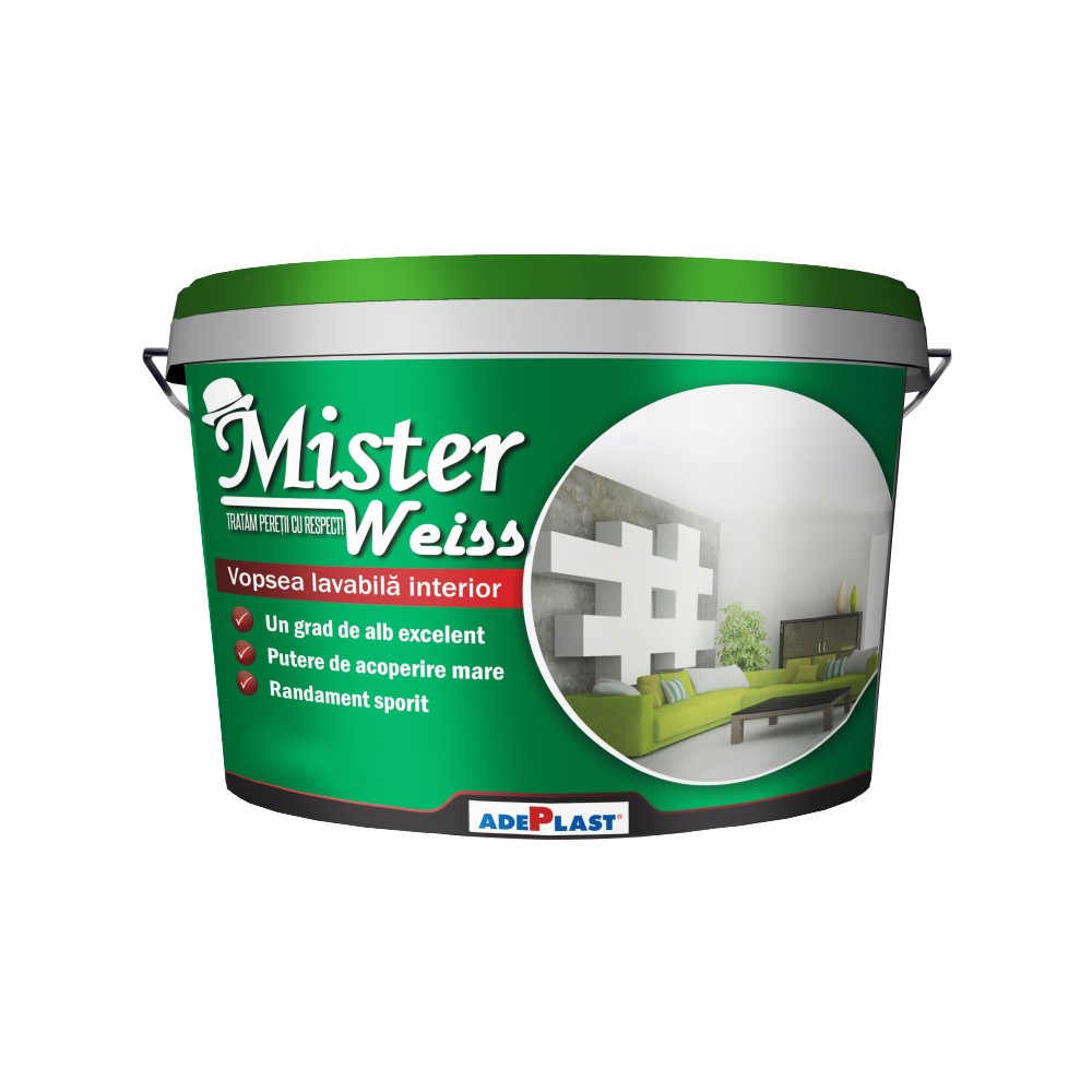 Paints - Washable paint for interior Adeplast Mister Weiss white 3L, https:maxbau.ro