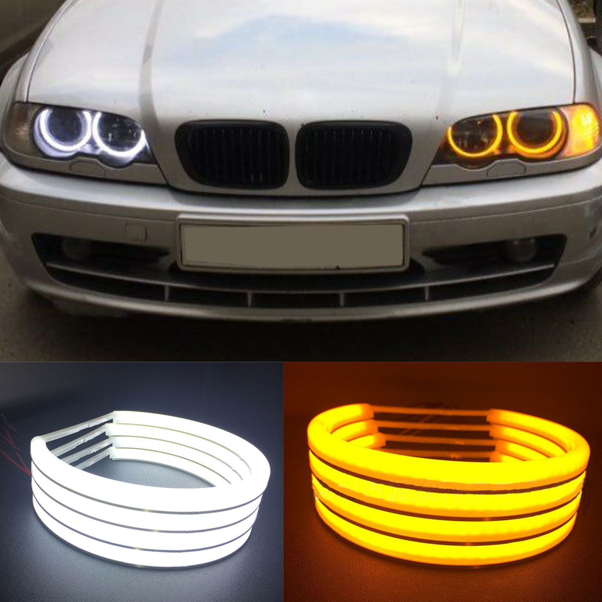 Fascinate Receiver cheap Kit inele Angel Eyes compatibil BMW seria 3, E46 E36, E39, E38 far cu lupa,  lumina alba si semnalizare galbena Pret 350,00 RON