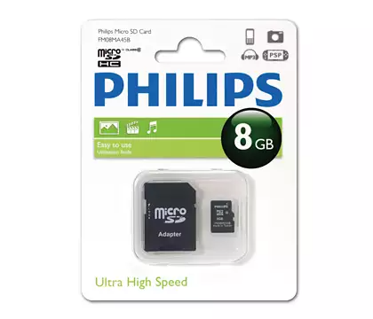 A_0988 MICRO SDHC PHILIPS 8GB CL10+AD FM08MA45B/10