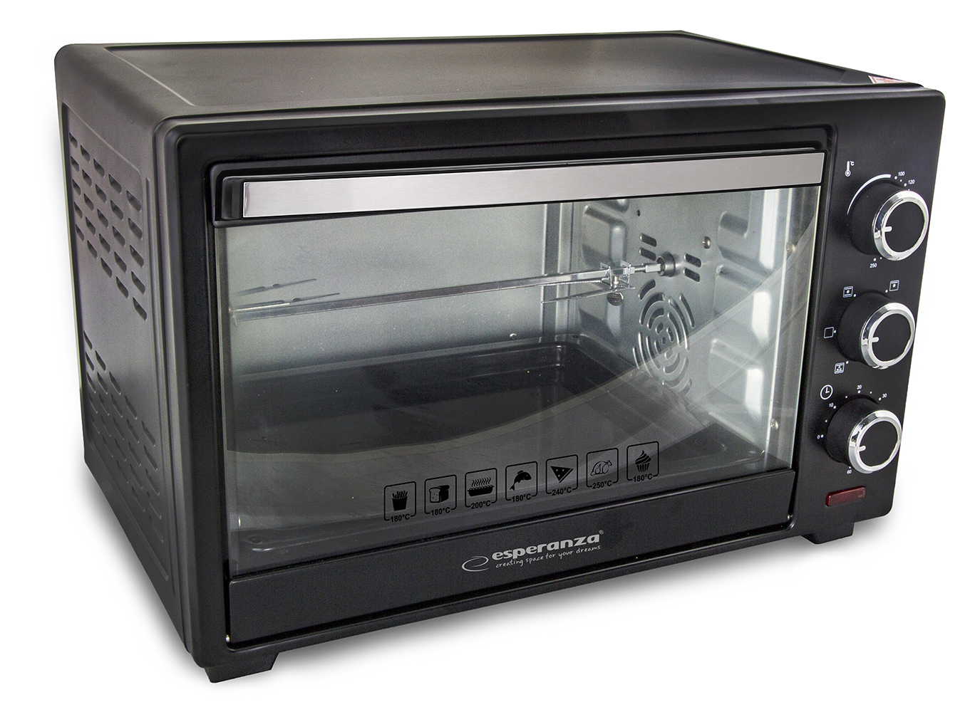 A_1232 EKO006 Esperanza EKO006 Mini oven with convection and spit 25 l 1600W Black Napoli