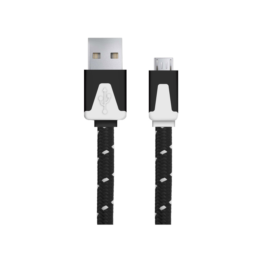 A_2747 EB176K Cablu Date+incarcare micro usb premium flat braided alb 1.5m Negru