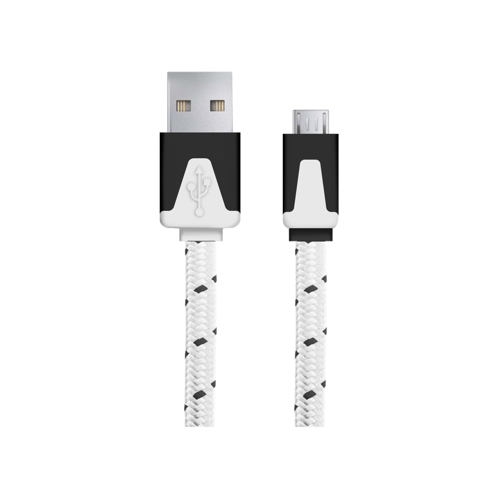 A_2748 EB176W Cablu Date+incarcare micro usb premium flat braided alb 1.5m