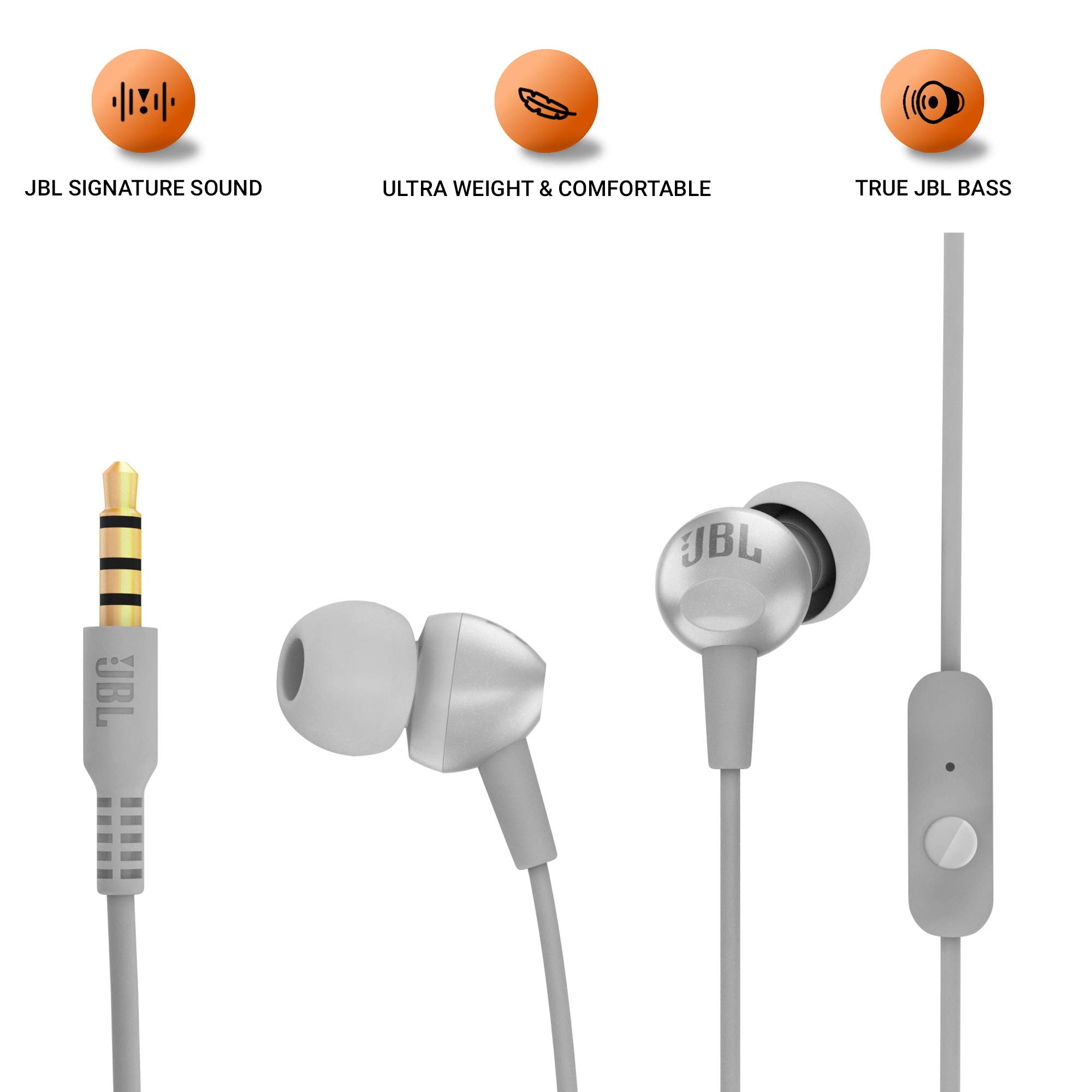 A_4076 Casti In Ear JBL C200Si stereo de 3,5 mm Deep Bass Muzics sport apel maini cu microfon, Albe