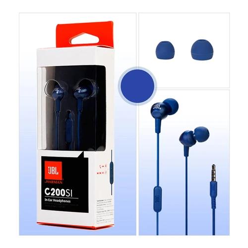 A_4077 Casti In Ear JBL C200Si stereo de 3,5 mm Deep Bass Muzics sport apel maini cu microfon, Albastru