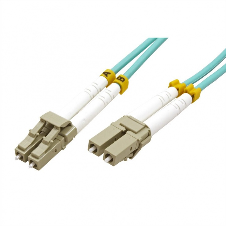 A_4706 Patch Cord Fibra Optica 2 mm Duplex Multi Mode 50/125 OM3 semi-tight bufer, Manta LSZH LC/UPC - LC/UPC 1 metru culoare aqua-turcoaz