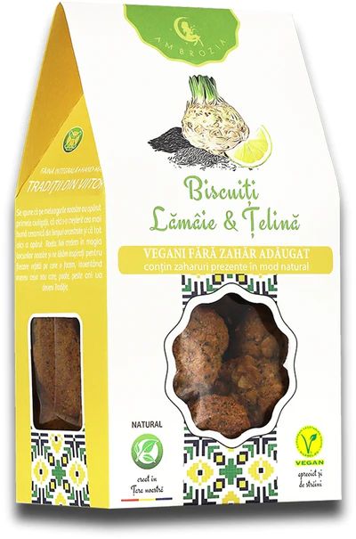 Biscuiti si gustari naturale - Ambrozia Biscuiti vegani cu lamaie si telina x 130 grame, medik-on.ro