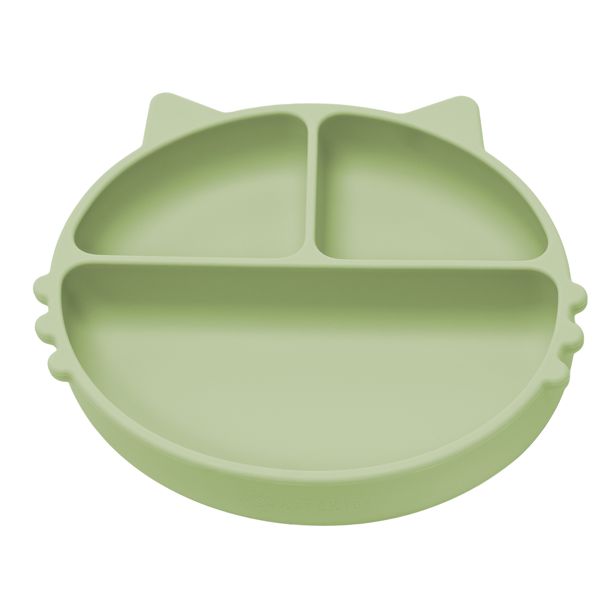 Castroane si farfurii - Appekids Farfurie Kitty compartimentata din silicon cu ventuza culoare Raw Green, medik-on.ro