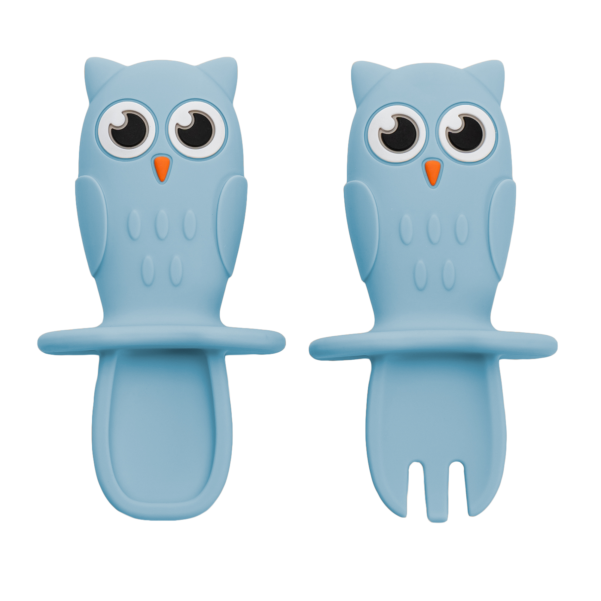 Lingurite si tacamuri - Appekids Set tacamuri din silicon Owl culoare Aqua Blue, medik-on.ro