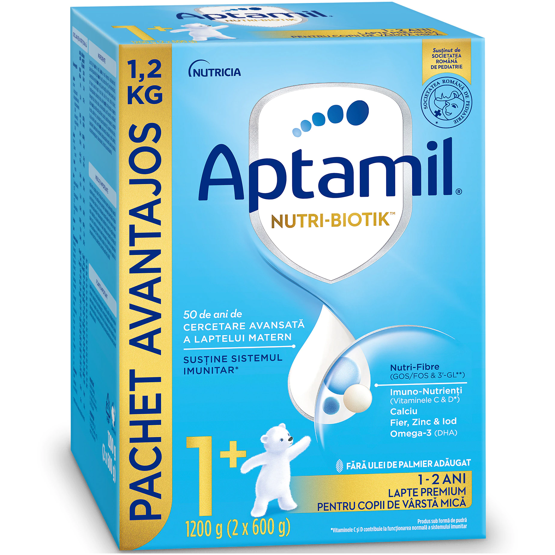 Formule de lapte praf - Aptamil 1+, formula lapte praf de la 12 luni x 1200 grame (2 x 600 grame), medik-on.ro