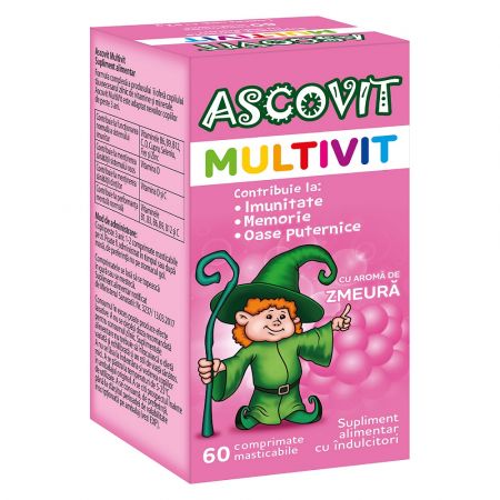 Imunitate - Ascovit multivit zmeura x 60 comprimate masticabile, medik-on.ro