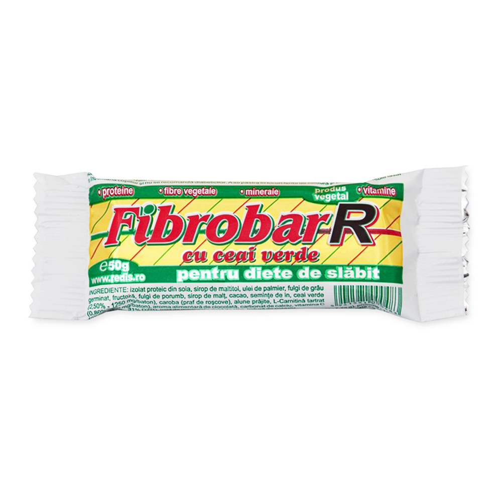 Slabire si reducere apetit - Baton fibrobar cu ceai verde x 50 grame, medik-on.ro