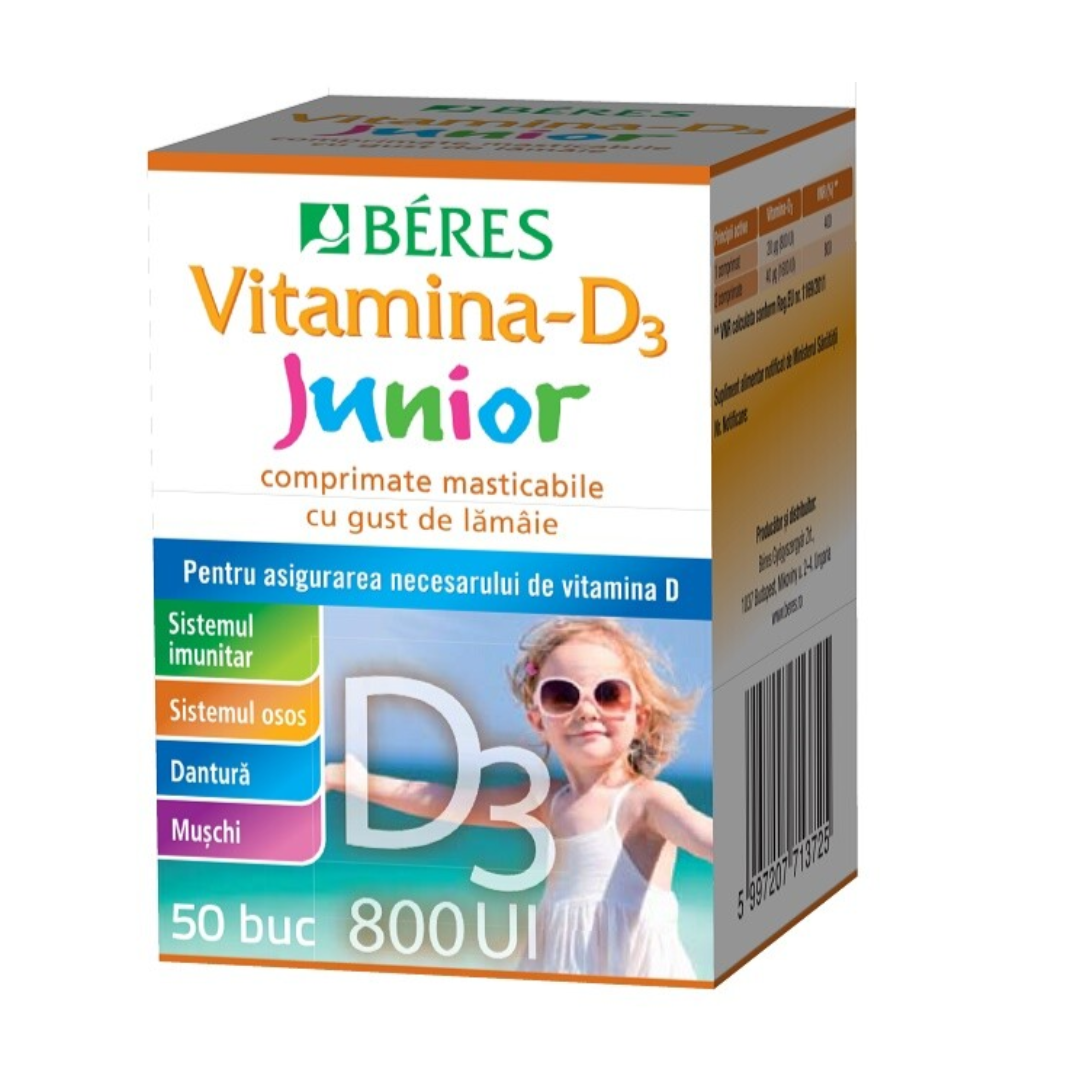 Multivitamine si minerale - Beres Vitamina D3 Junior 800ui x 50 comprimate masticabile, medik-on.ro