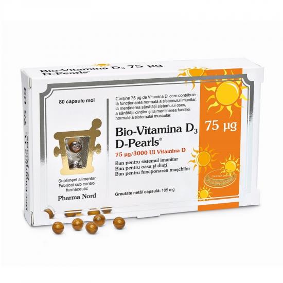 Multivitamine si minerale - Bio vitamina D3 75mg D-Pearls 3000ui x 80 capsule moi, medik-on.ro