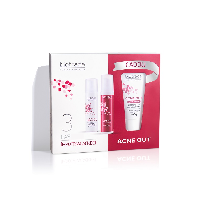 Ingrijire ten gras-acneic - Biotrade Pachet promotional Acne out 3 pasi: Lotiune activa x 60ml + Crema x 60ml + Oxy wash x 50ml, medik-on.ro