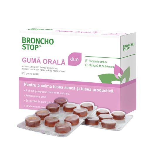 OTC - medicamente fara reteta - Bronchostop Duo guma orala x 20 bucati, medik-on.ro