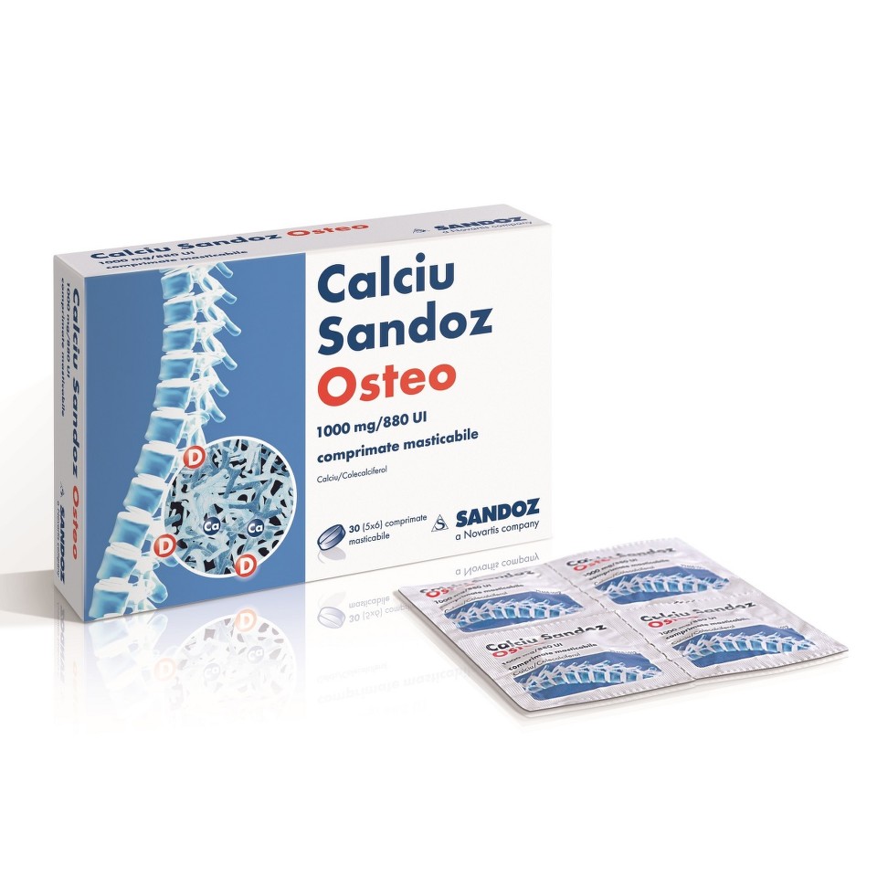 OTC - medicamente fara reteta - Calciu Osteo Sandoz 1000mg/880ui x 30 comprimate masticabile, medik-on.ro